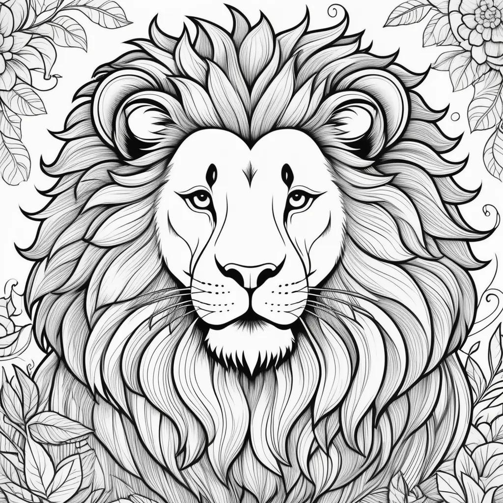 Colorful lion drawing in black and white