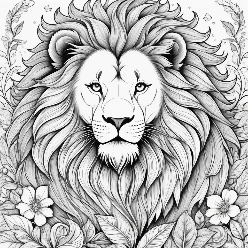 Colorful lion head in black and white