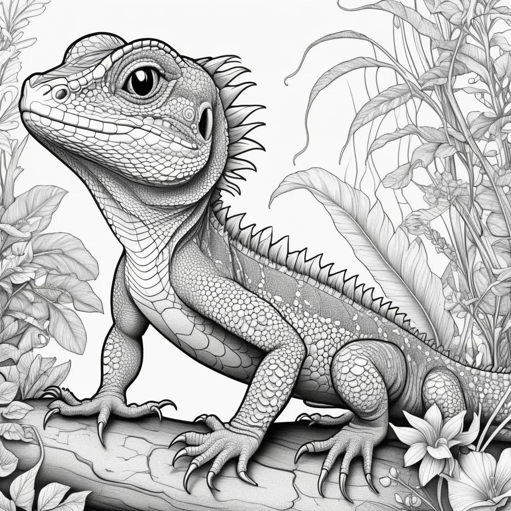 Colorful lizard coloring page with green and yellow colors