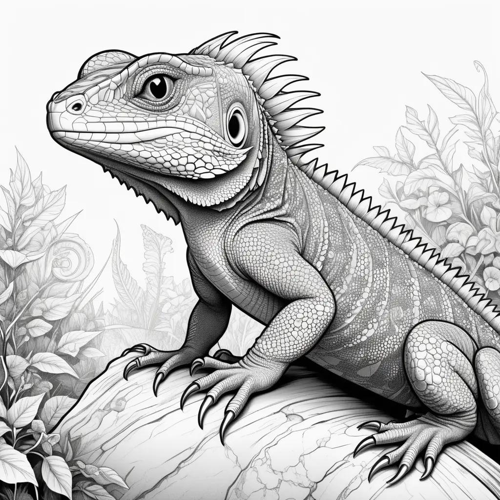 Colorful lizard in black and white illustration