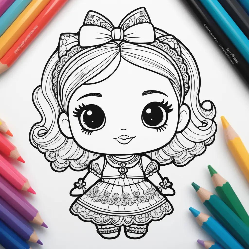 Colorful lol doll coloring page with pencils