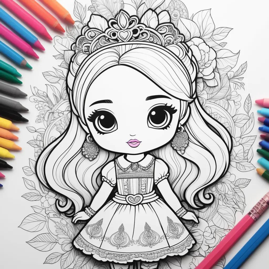 Colorful lol dolls coloring pages with pencils