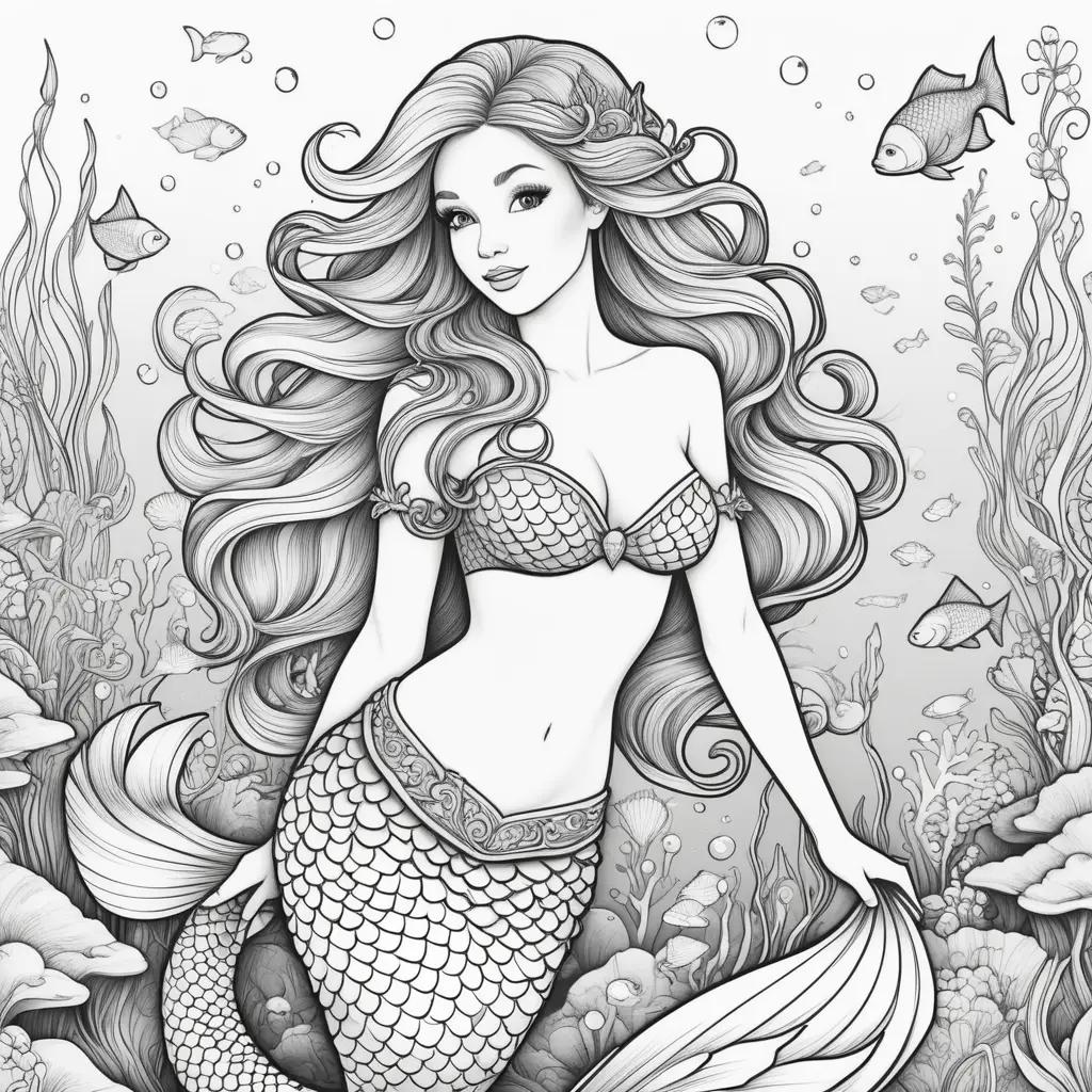 Colorful mermaid with fish and sea creatures