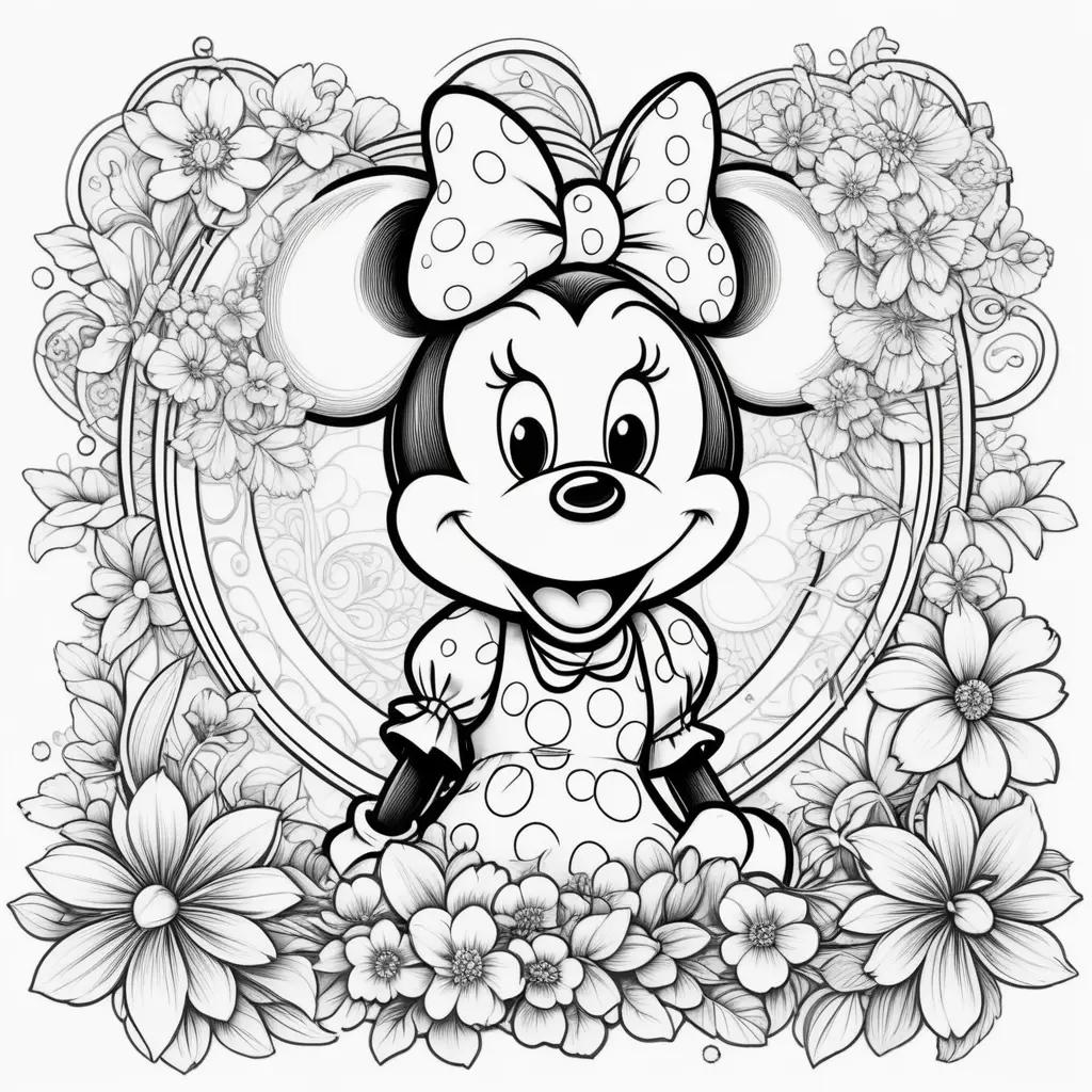 Colorful minnie mouse coloring pages with flowers