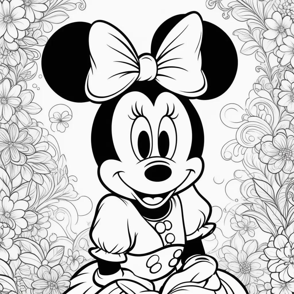 Colorful minnie mouse coloring pages with flowers