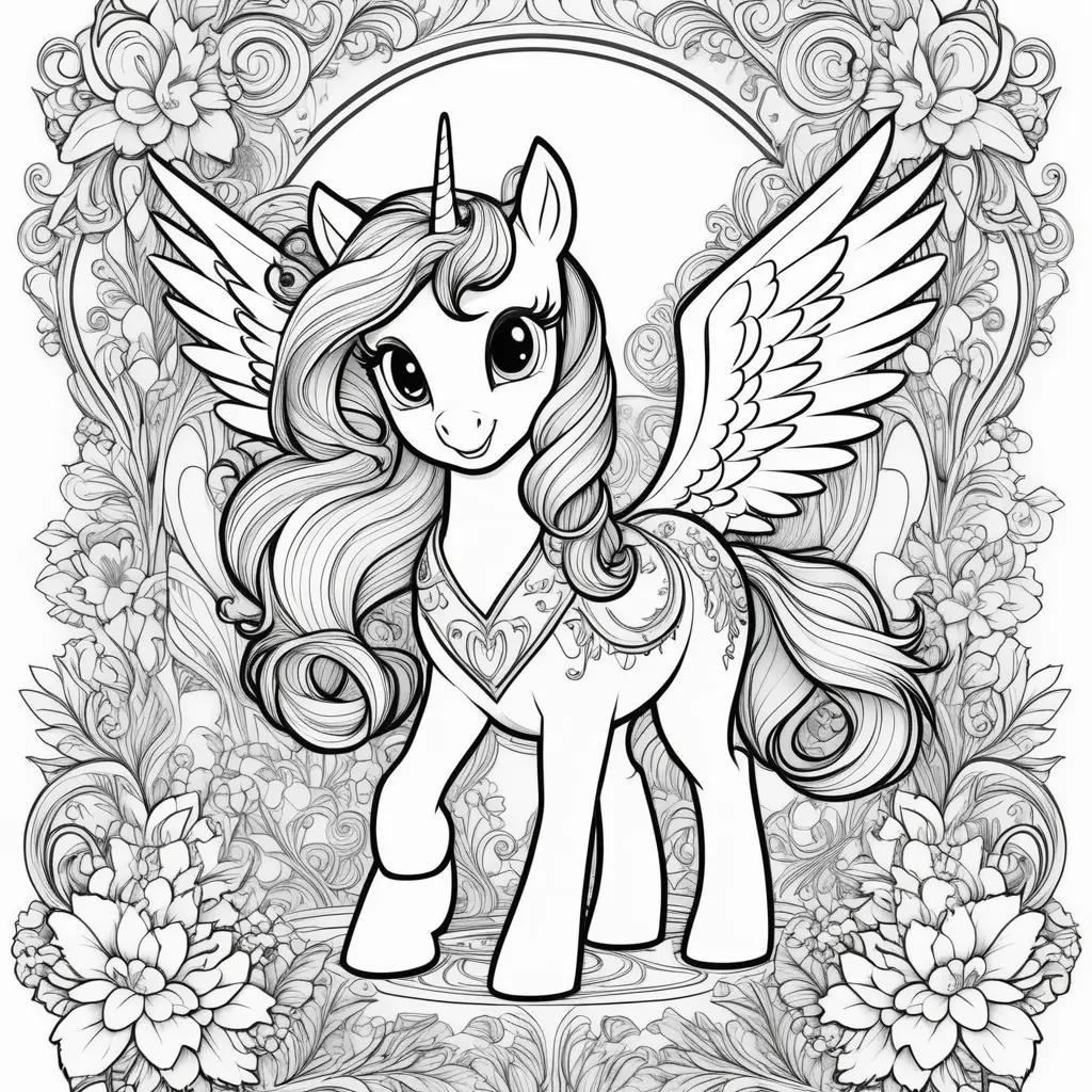 Colorful mlp coloring pages with wings and flowers