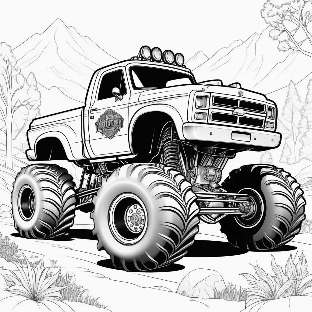 Colorful monster truck drawing on pages for kids