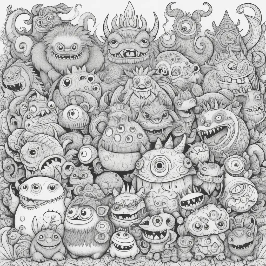 Colorful monsters in a drawing filled with ink