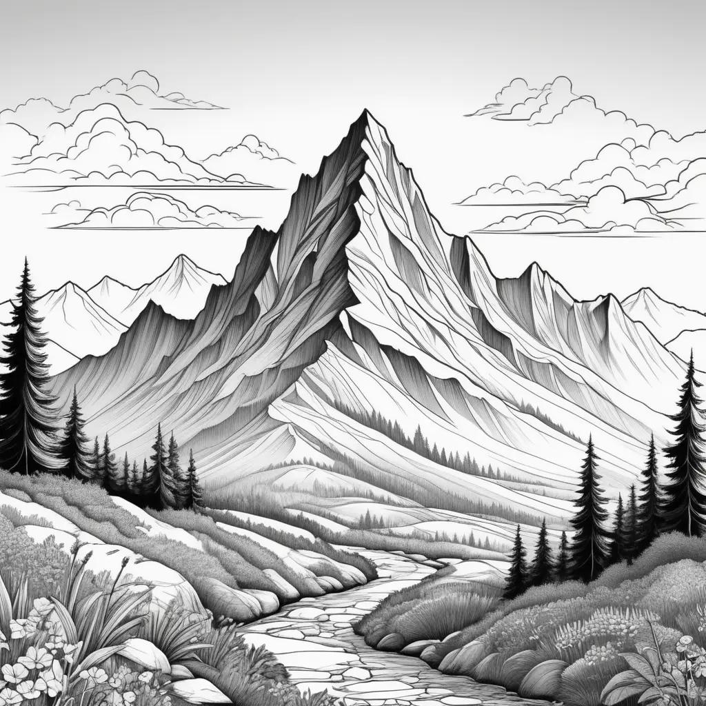 Colorful mountain landscape in black and white