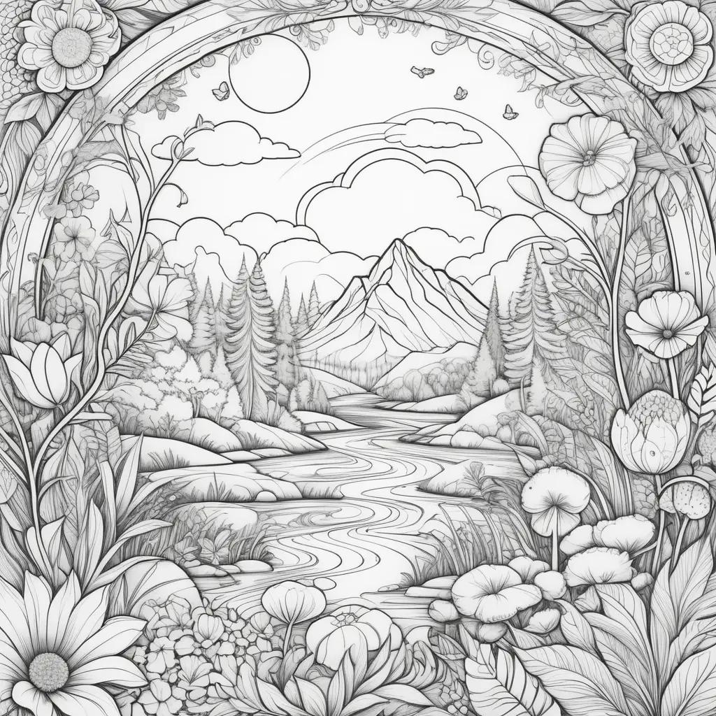 Colorful nature illustrations in fun coloring pages for adults