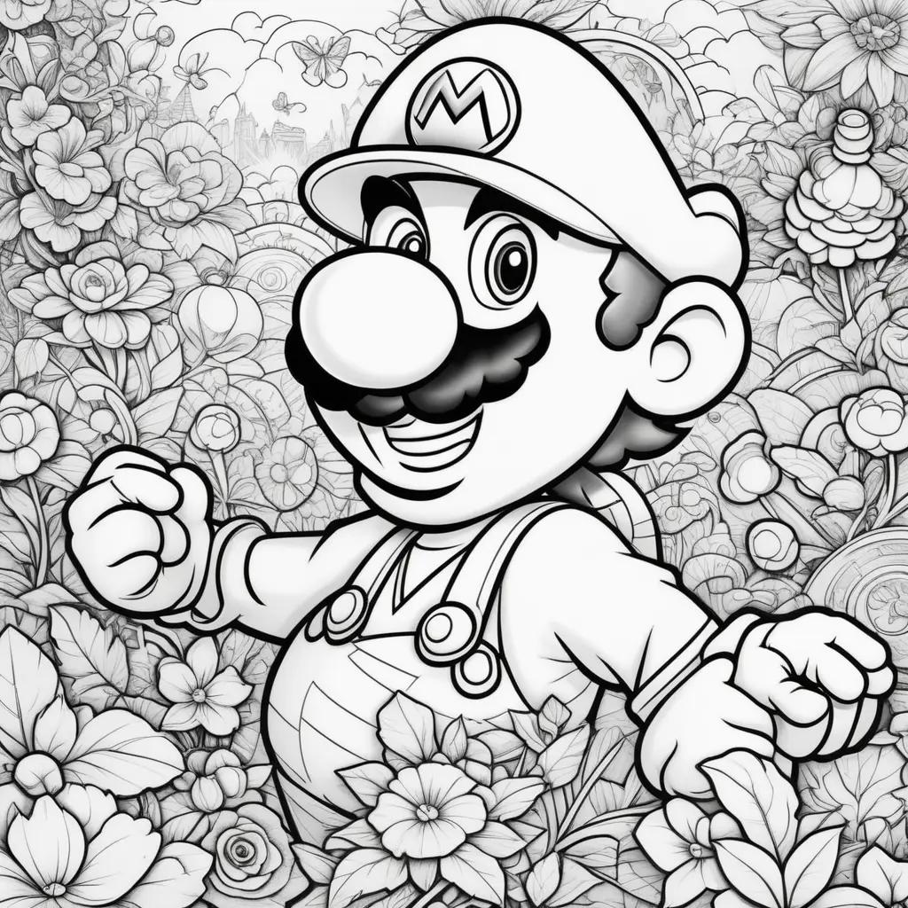 マリオをフィーチャーした塗り絵のカラフルなページ