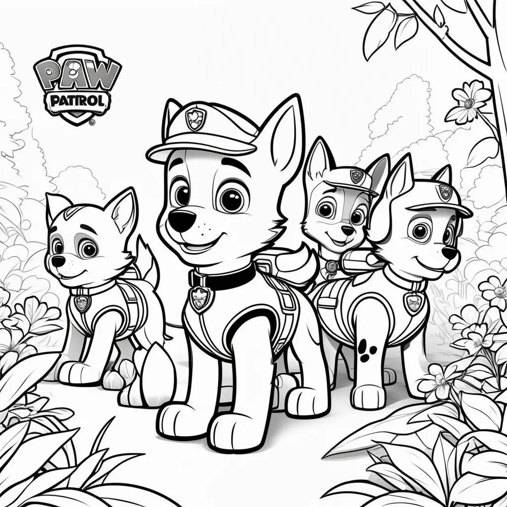 Colorful paw patrol chase coloring pages for kids