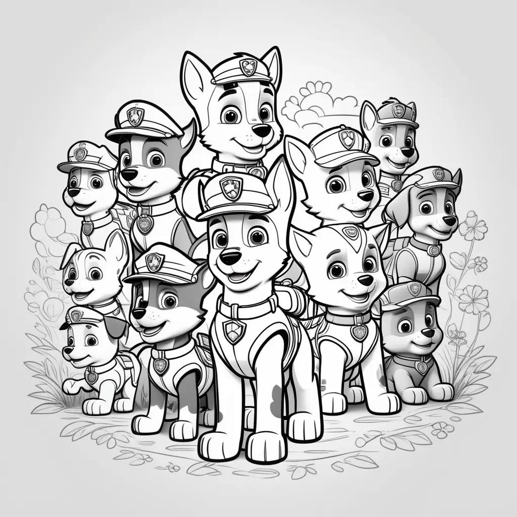 Colorful paw patrol coloring pages of puppies and police dogs