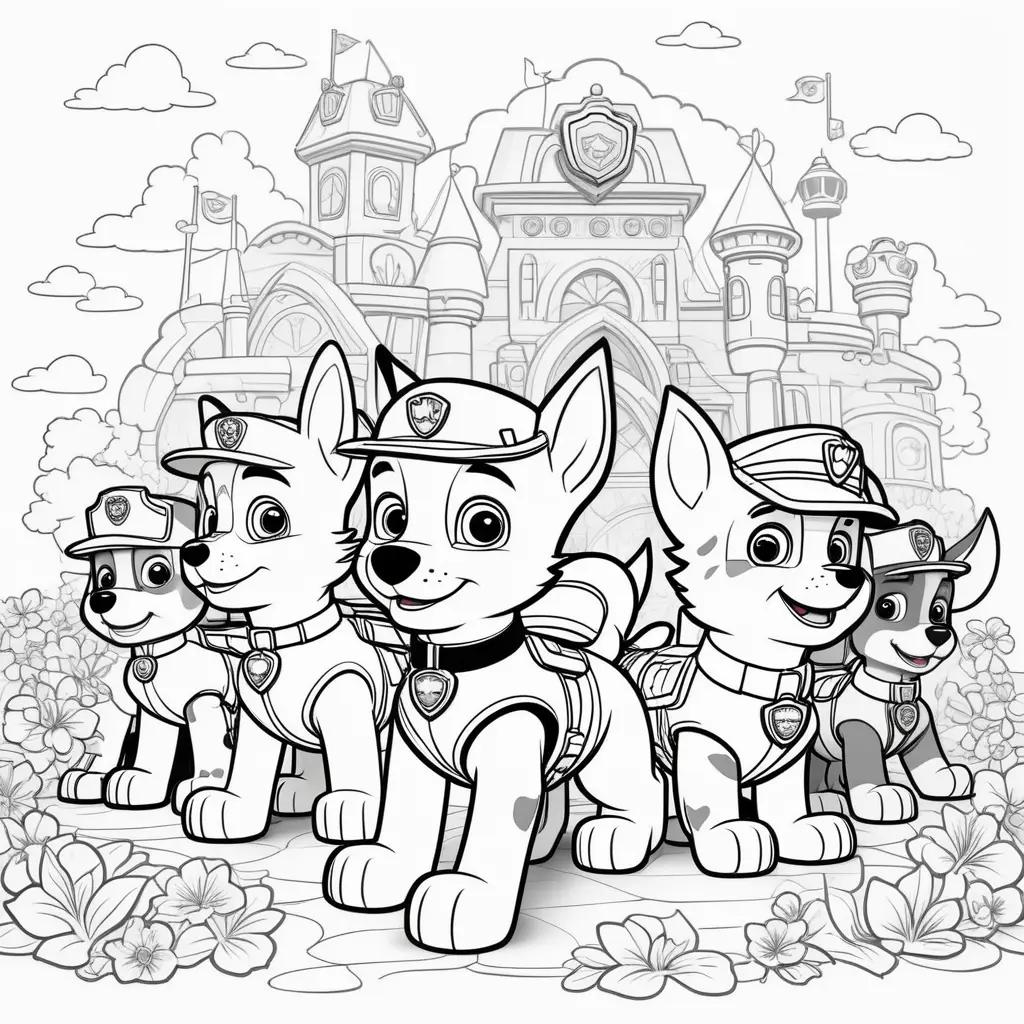 Colorful paw patrol coloring pages with cartoon dogs