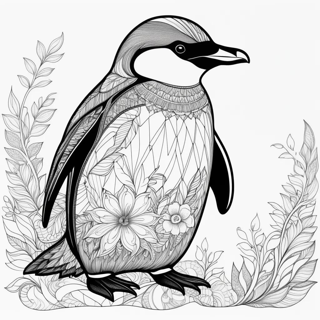 Colorful penguin coloring pages with intricate details