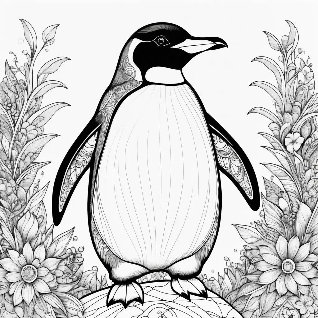 Colorful penguin illustrations in black and white