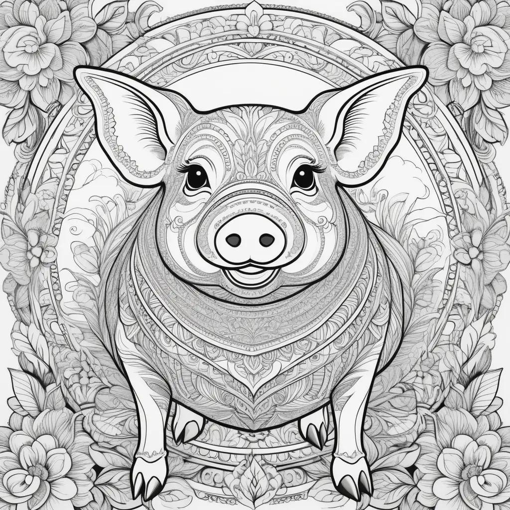 複雑なパターンとデザインで描かれたカラフルな豚