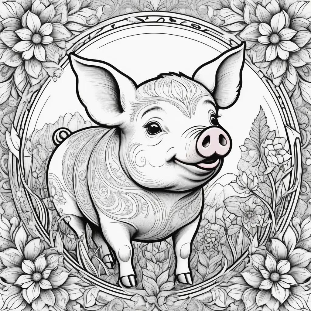 円形に花を咲かせたカラフルな豚