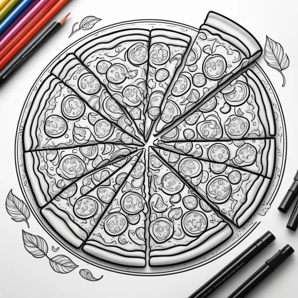 Colorful pizza coloring page with 12 different slices