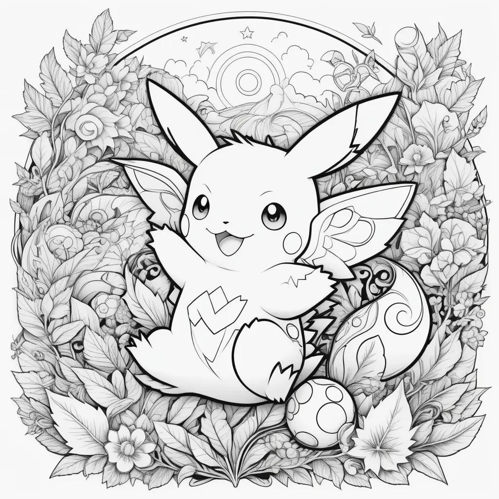 Colorful pokemon coloring page with flowers