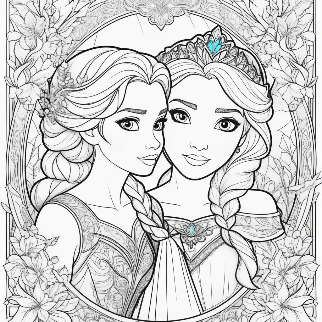 Colorful princess Elsa and Anna coloring page