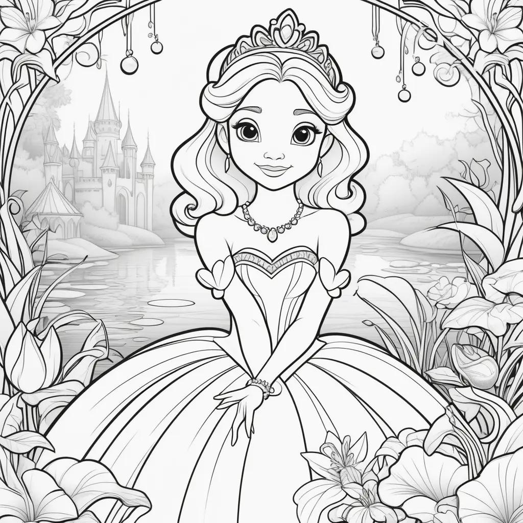 Colorful princess and frog coloring pages for kids