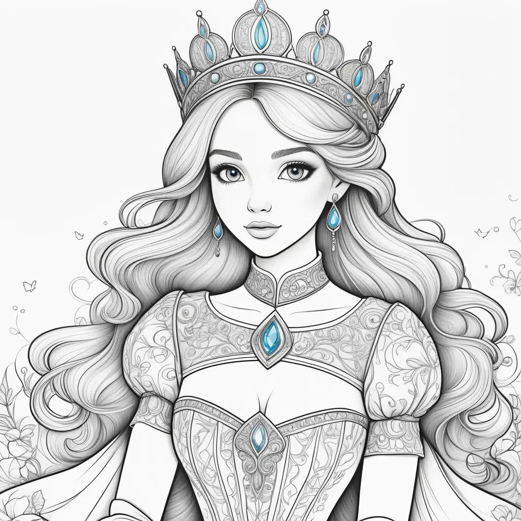 Colorful princess coloring pages with a crown