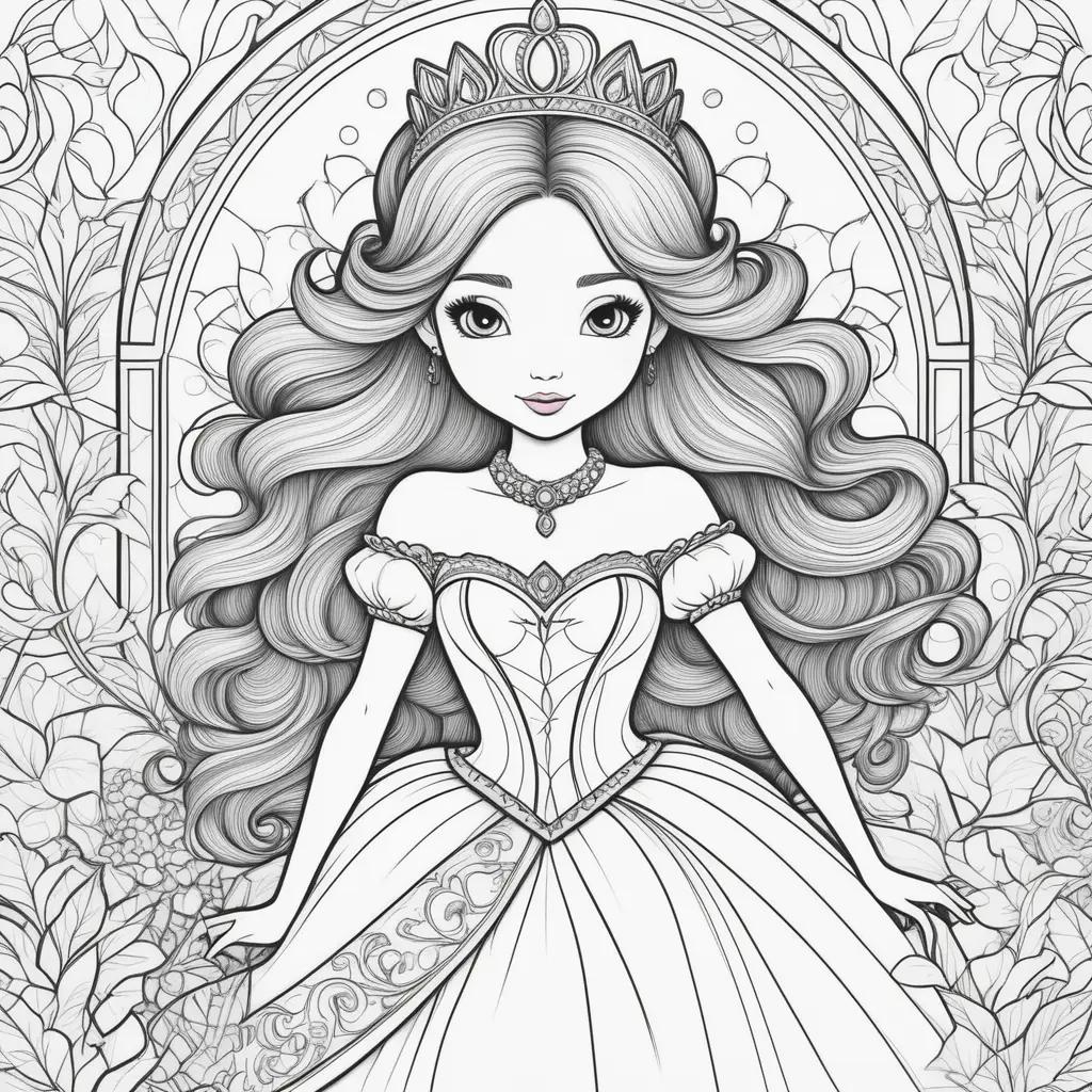 Colorful princess coloring pages with crown and tiara