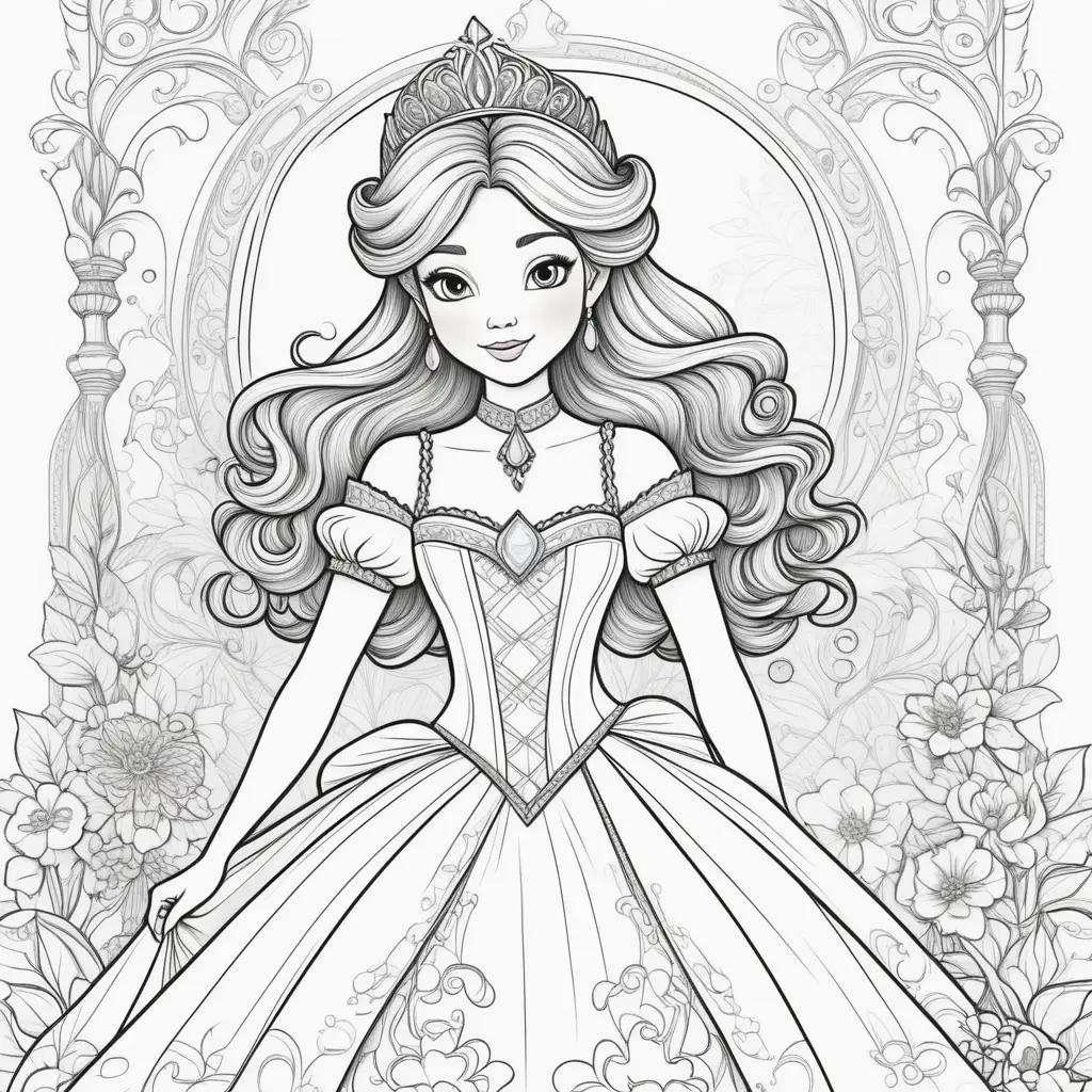 Colorful princess coloring pages with crown and tiara