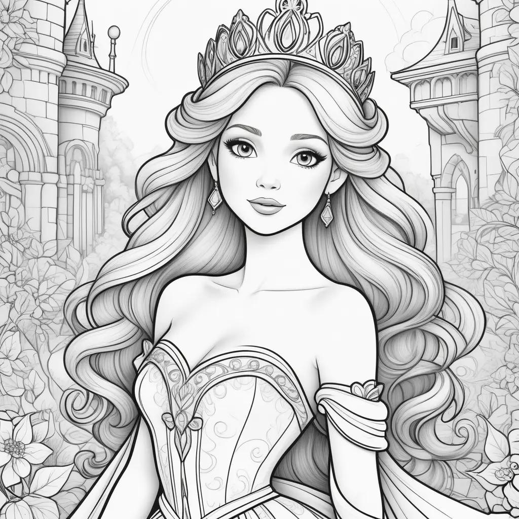 Colorful princess coloring pages with crowns and tiaras