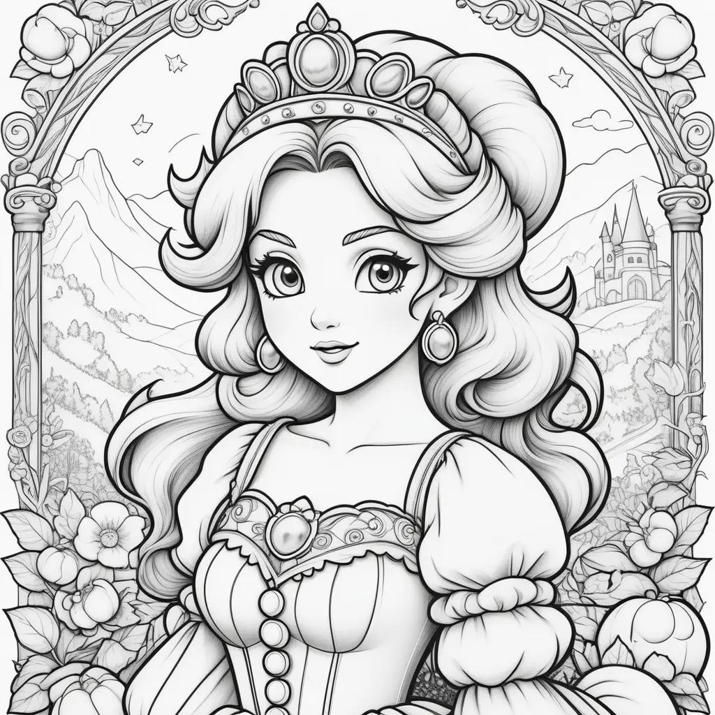 Colorful princess peach coloring page for kids