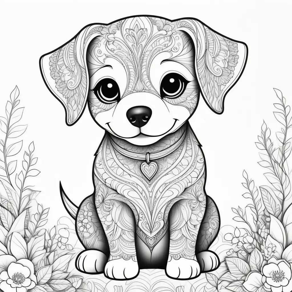 Colorful puppy coloring pages for adults and kids