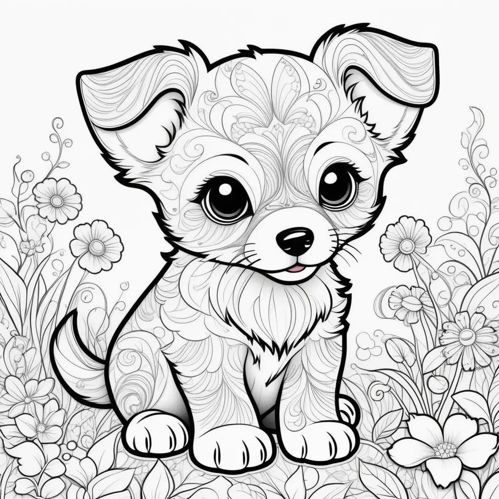 Colorful puppy coloring pages for adults and kids