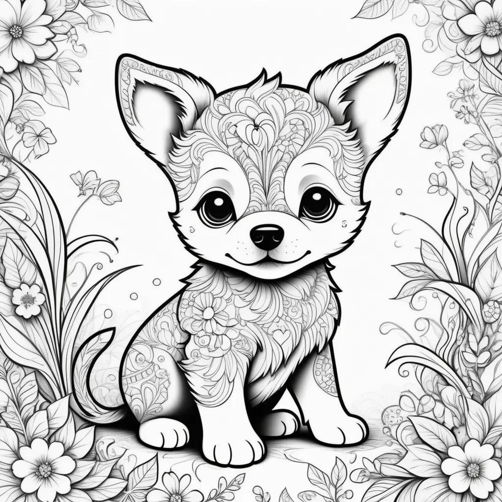 Colorful puppy coloring pages for adults and kids