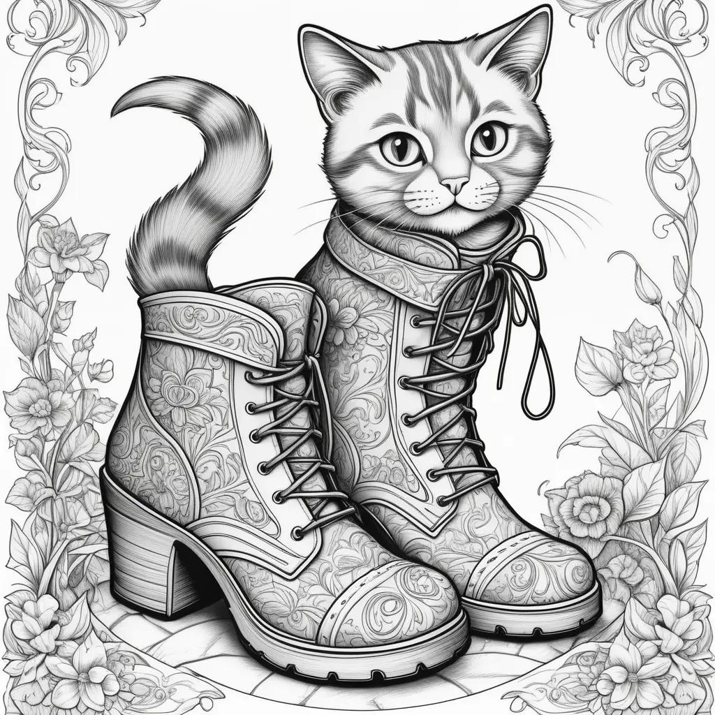 Colorful puss in boots coloring pages with lace