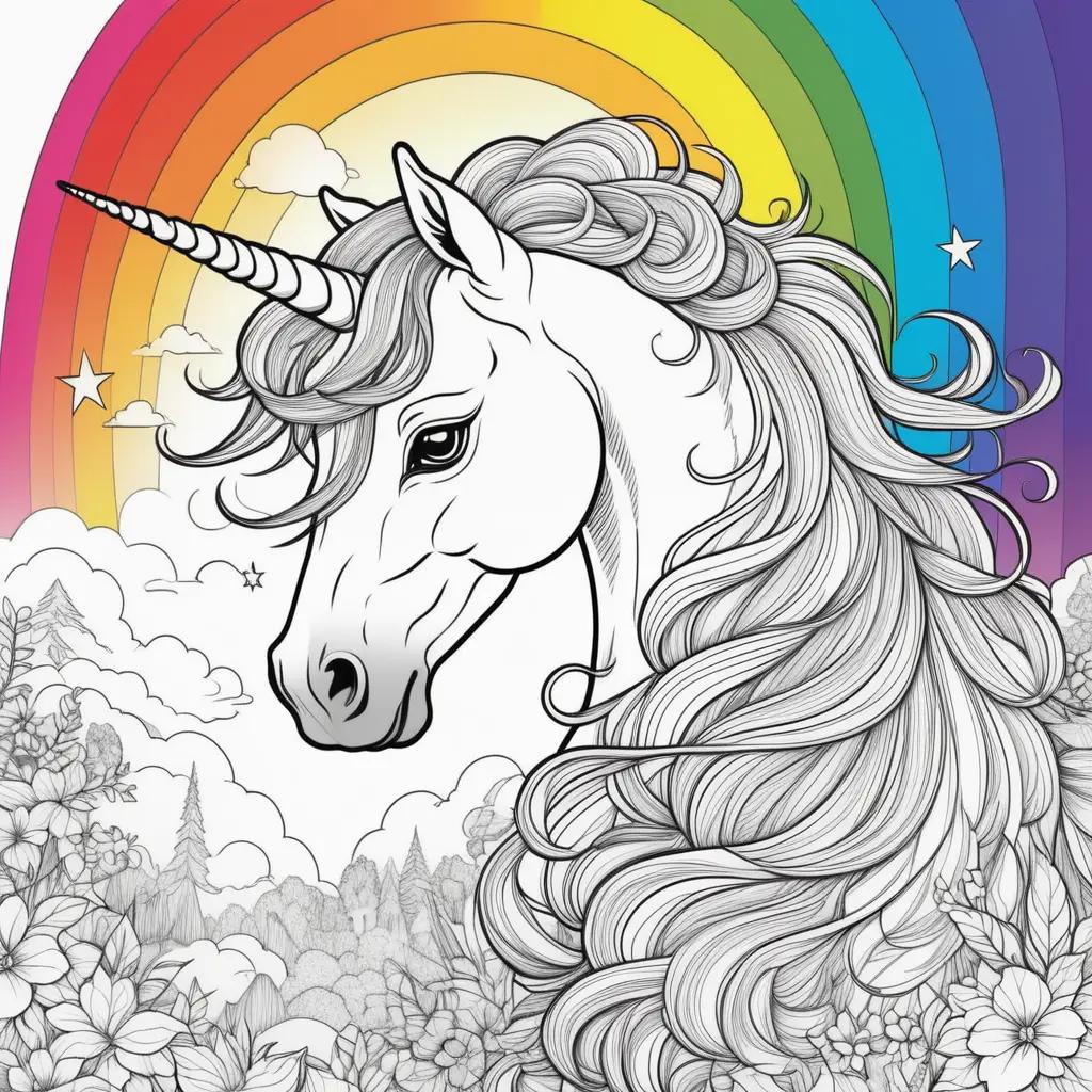 Colorful rainbow unicorn coloring pages for kids