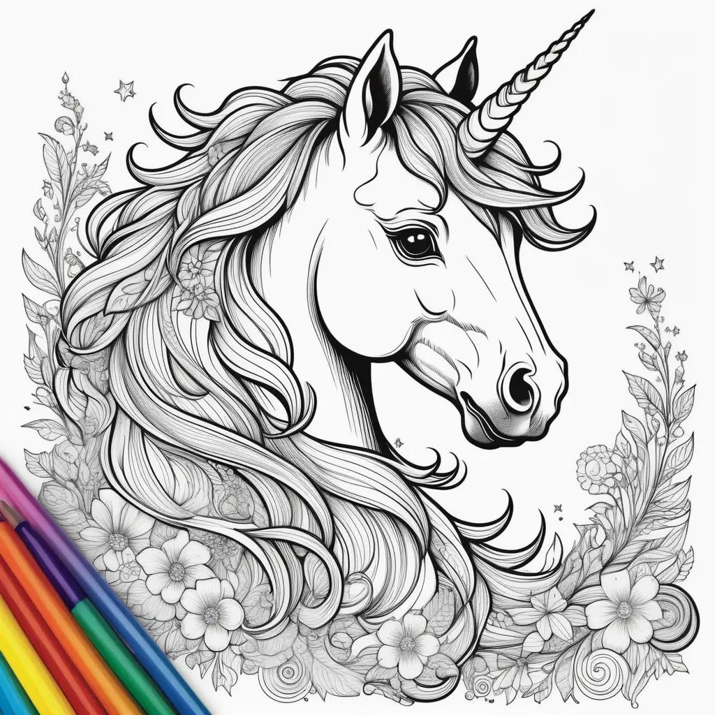 Colorful rainbow unicorn coloring pages with flowers