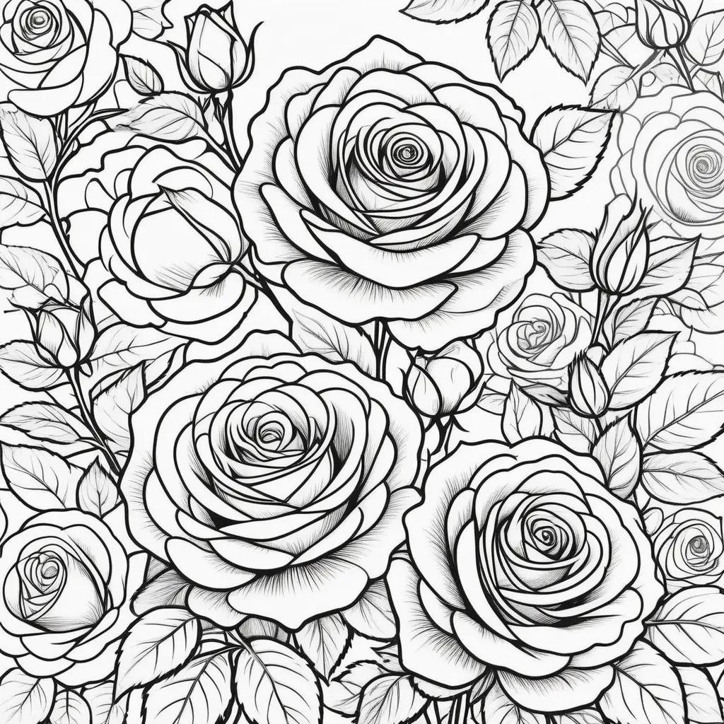 Colorful roses on a black and white page