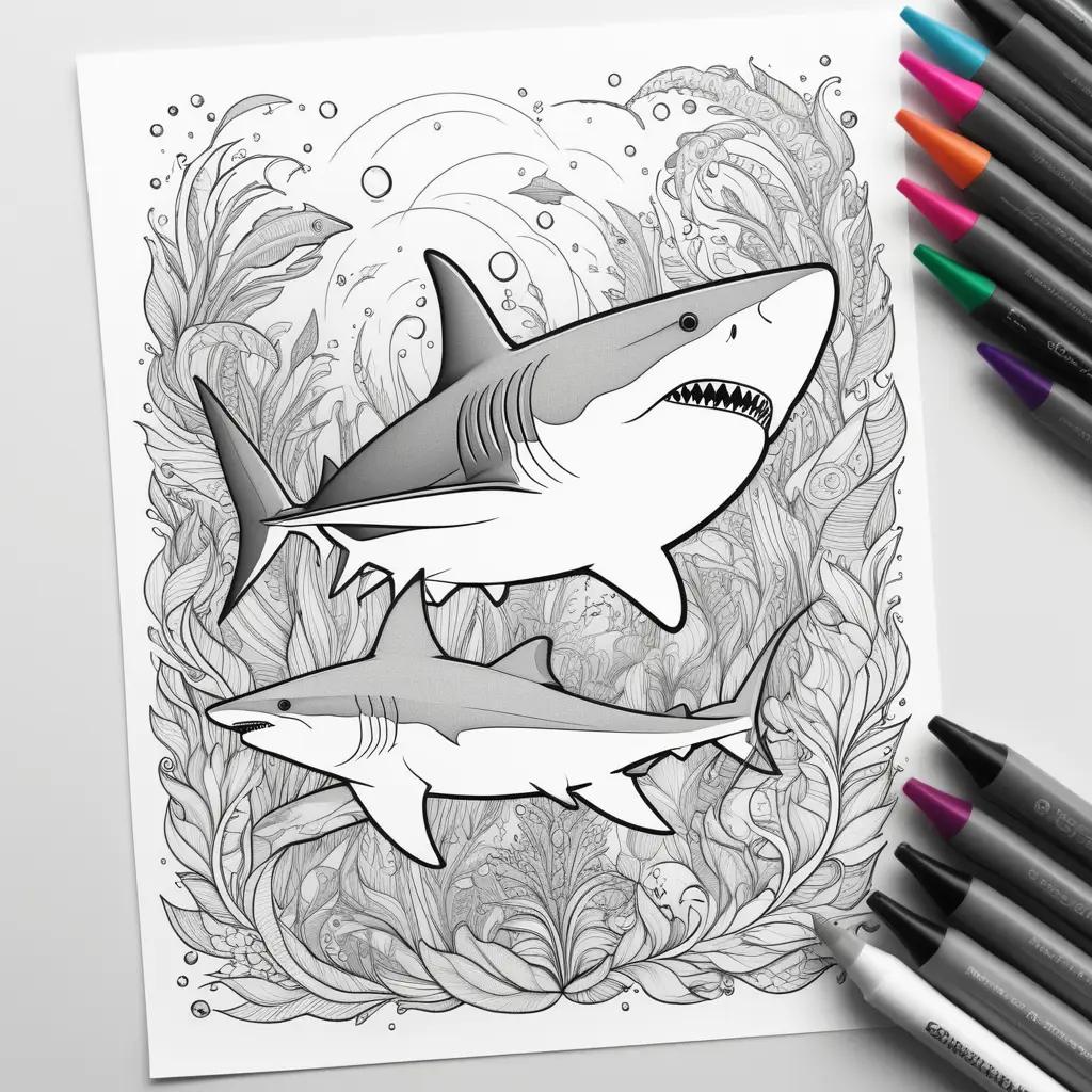 Colorful sharks coloring pages for adults and kids