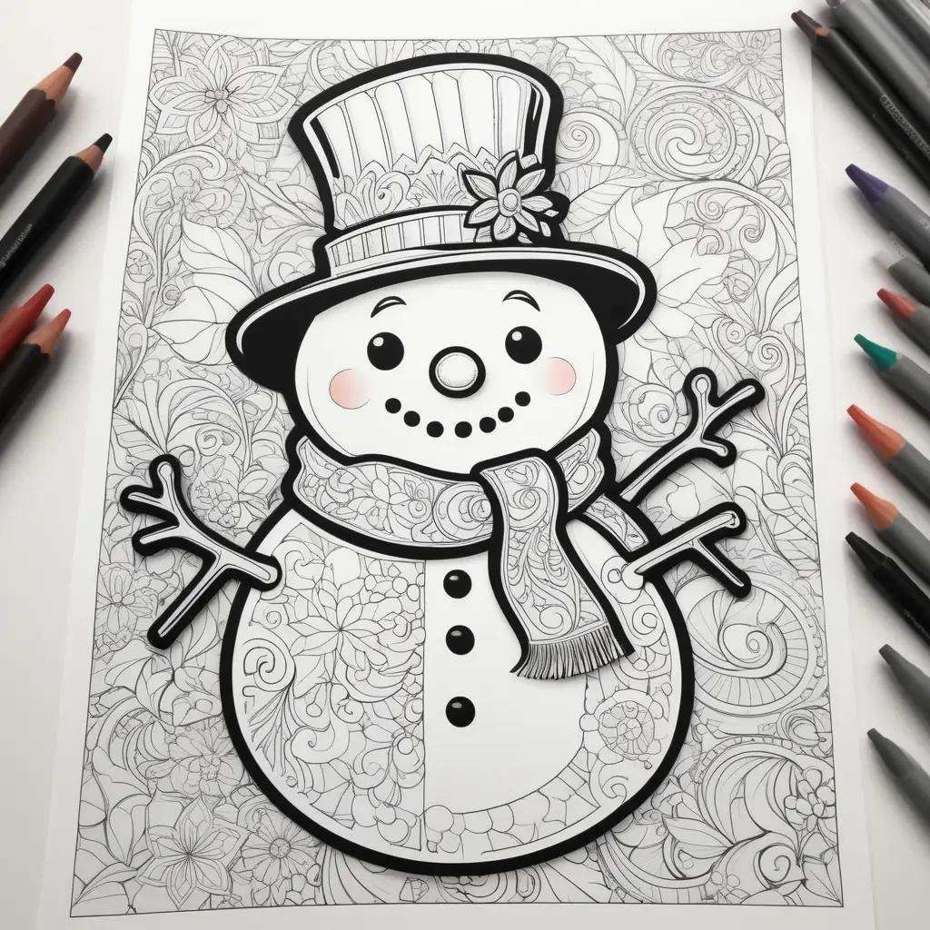 Colorful snowman coloring page for adults