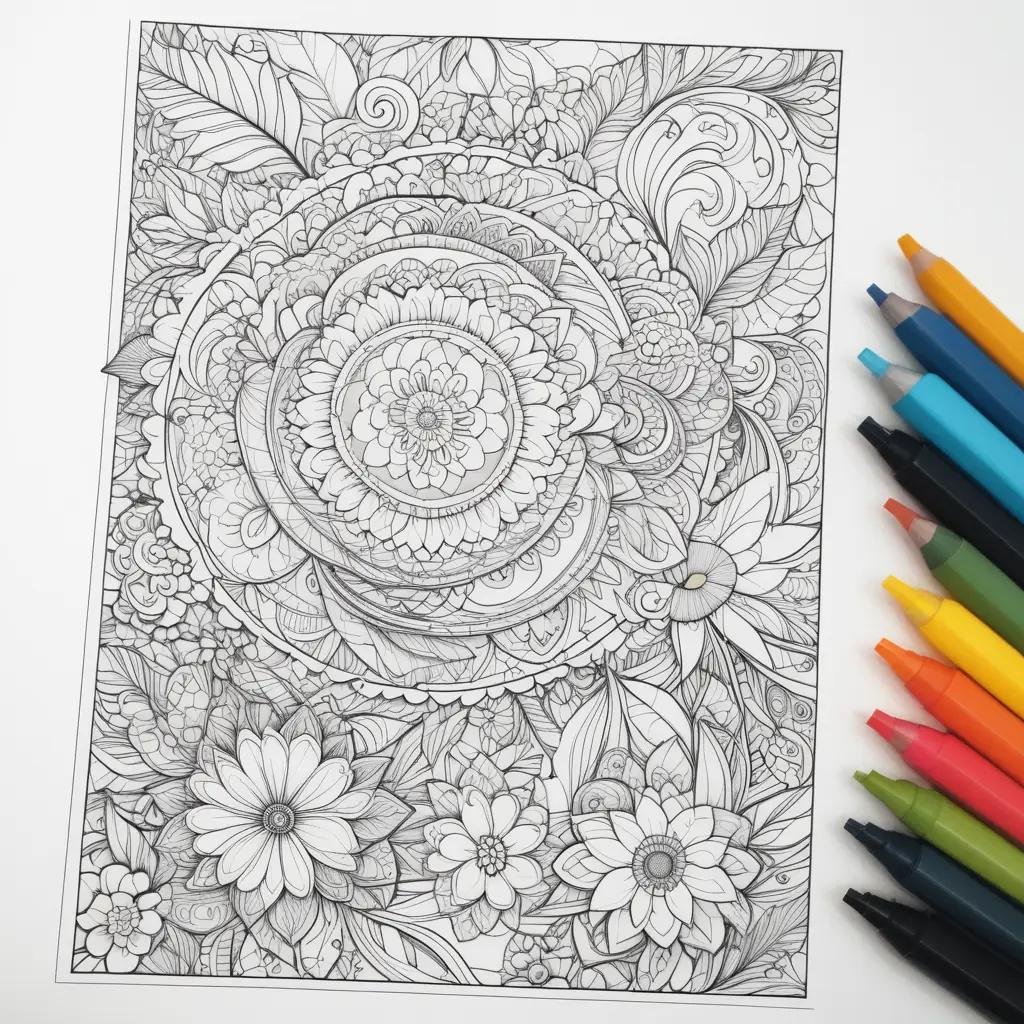 Colorful summer coloring page with pencils and markers