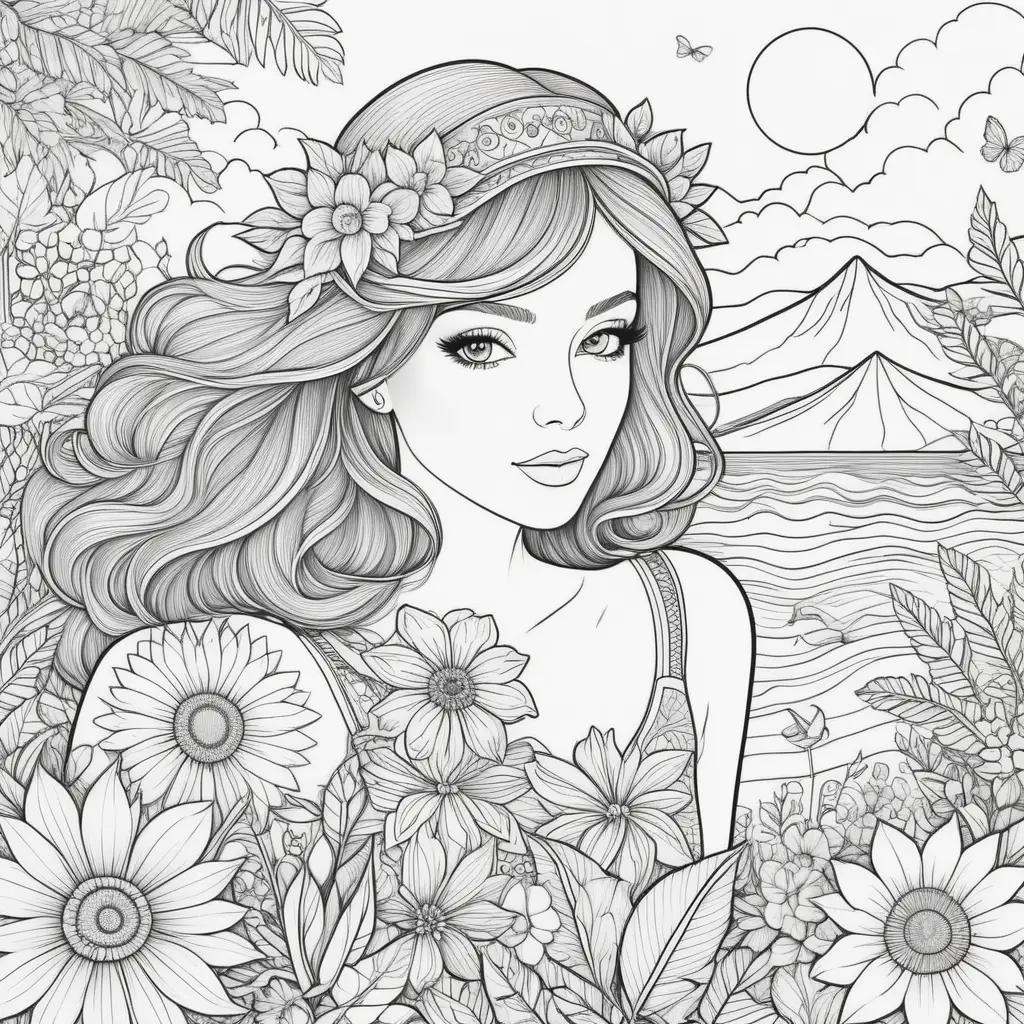 Colorful summer coloring pages for adults