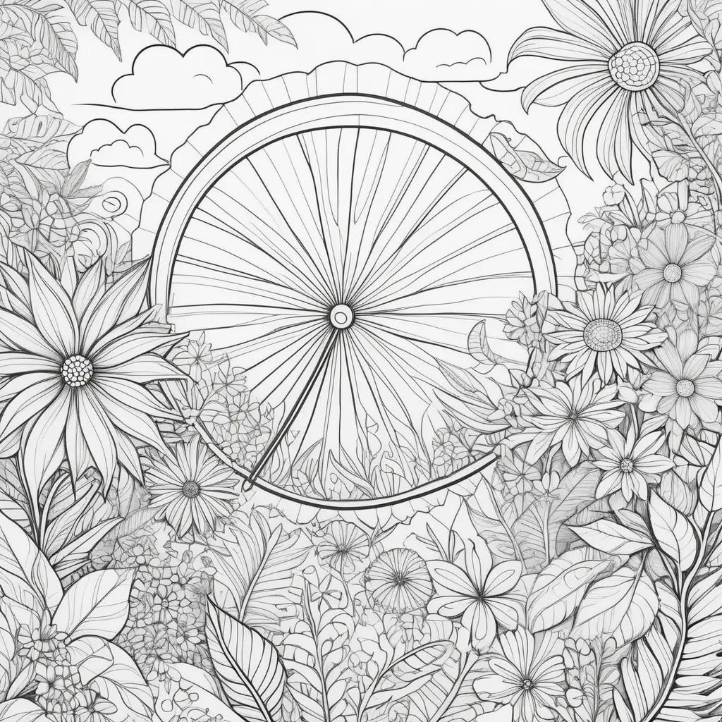 Colorful summer flower and bicycle coloring pages free print