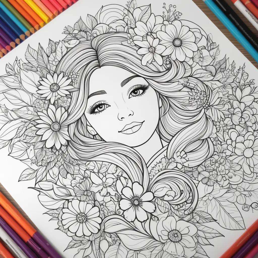 Colorful summer flower girl coloring page