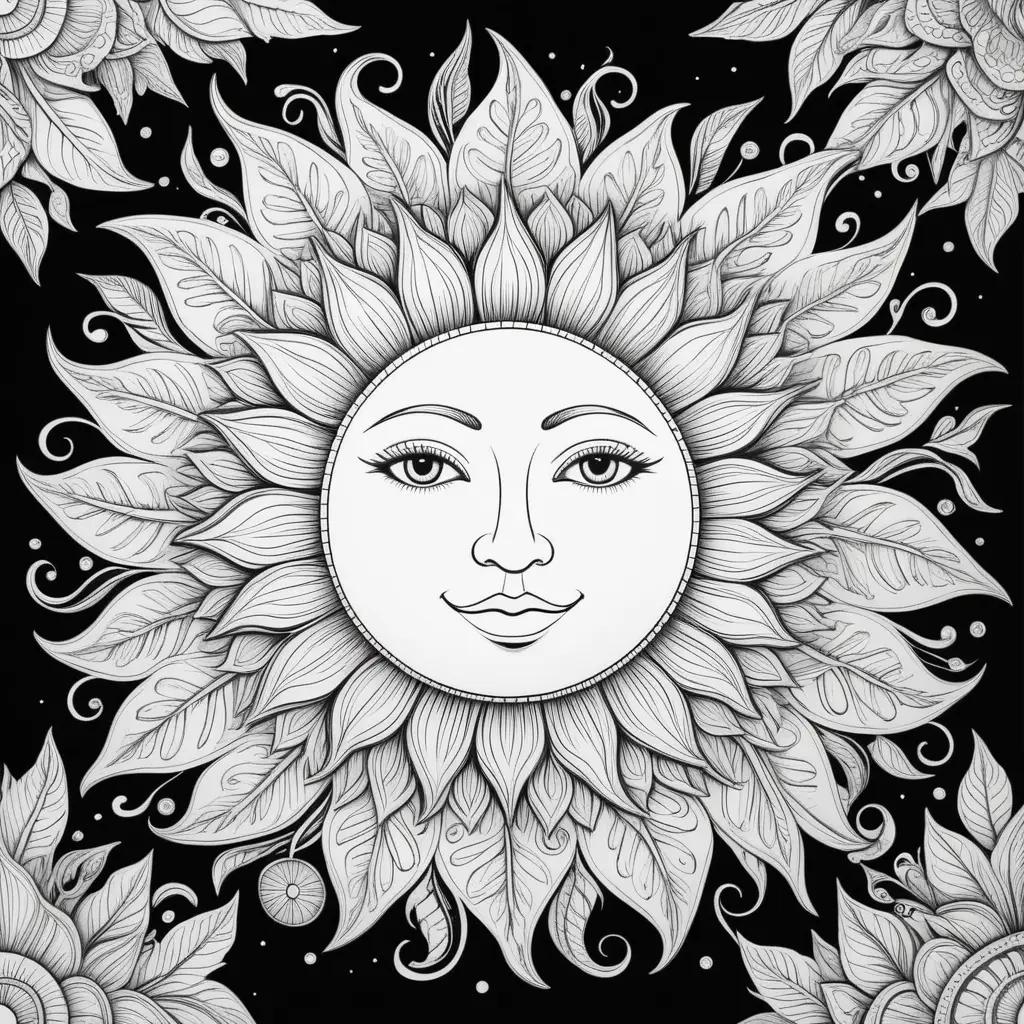 Colorful sun coloring pages with a face design