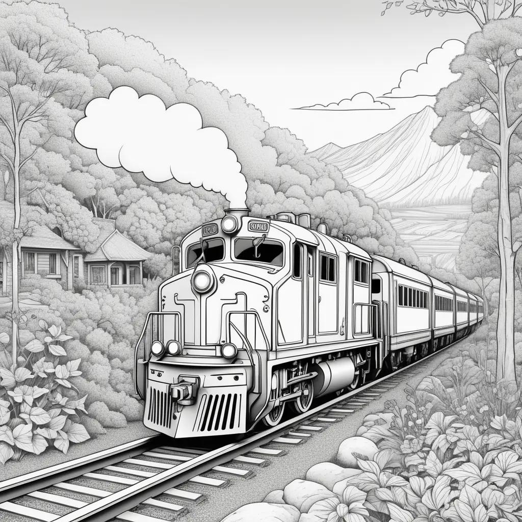 Colorful train in black and white drawing