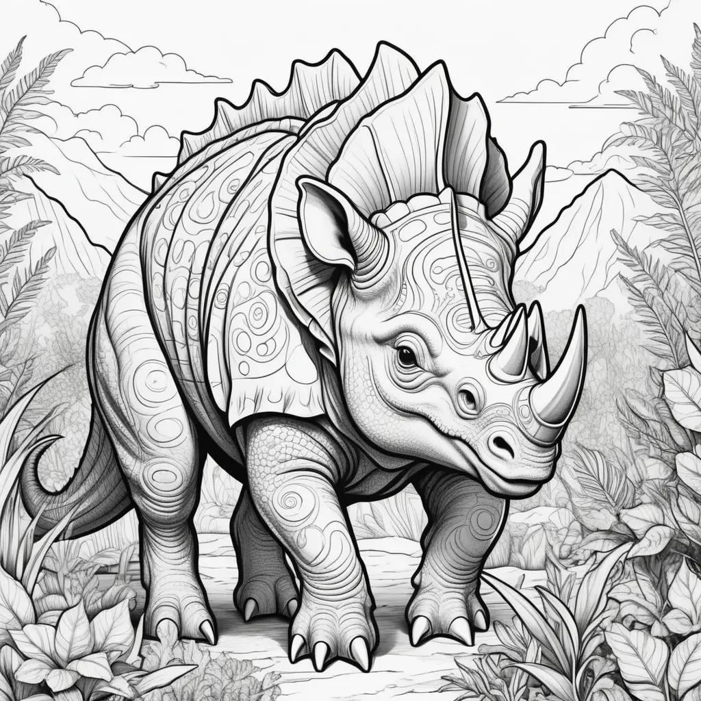 Colorful triceratops dinosaur coloring page