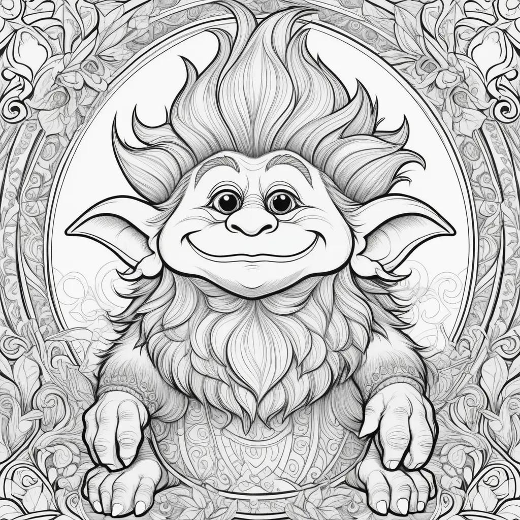 Colorful troll coloring pages with smiling face