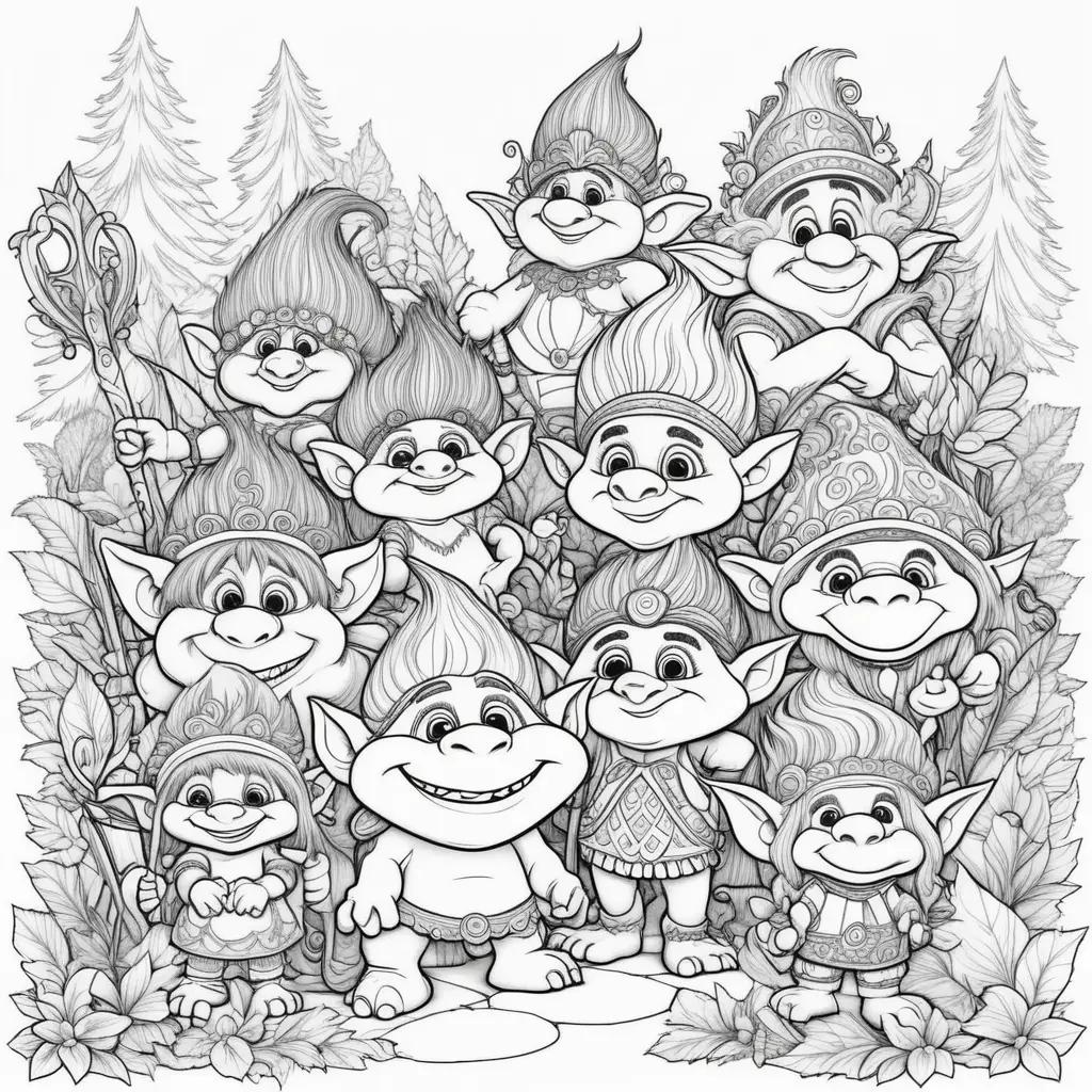 Colorful trolls coloring pages for kids