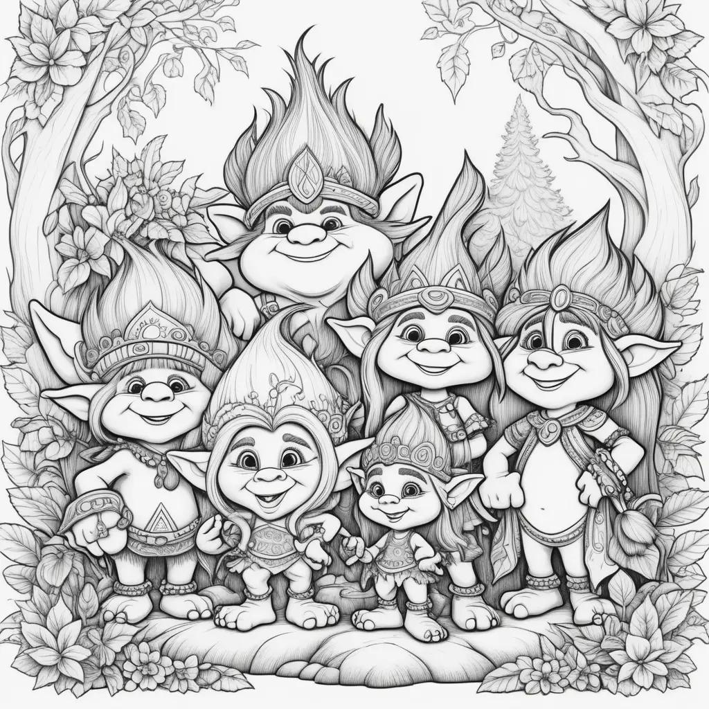 Colorful trolls in a forest setting